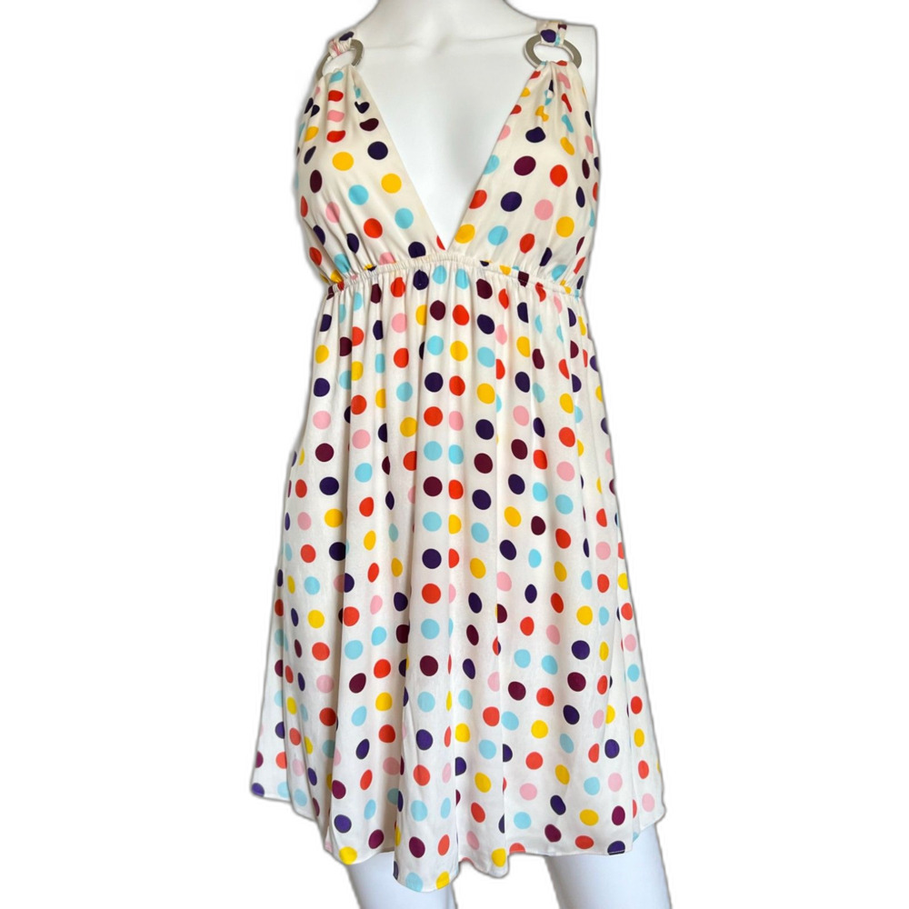 Alice + Olivia Multi Color Rainbow Polka Dot Silk Blend Mini Dress Sundress